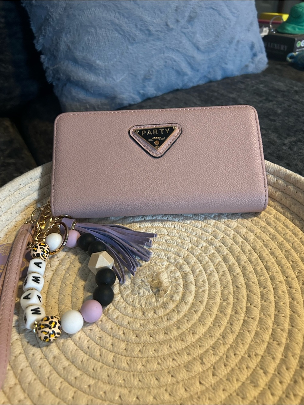 Blush Pink Zip Wallet Clutch with Tassel Charm